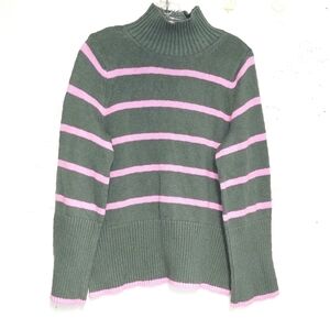 Green and Pink Cowl Neck Striped Sweater